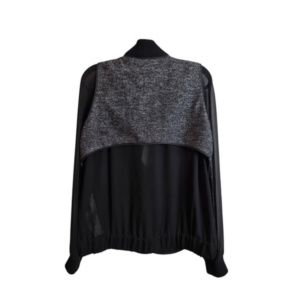 O'2nd Jacket Women 6 Black Gray Wool Blend Mixed Media Sheer Sleeve 2AM3WJ040 - Picture 4 of 16